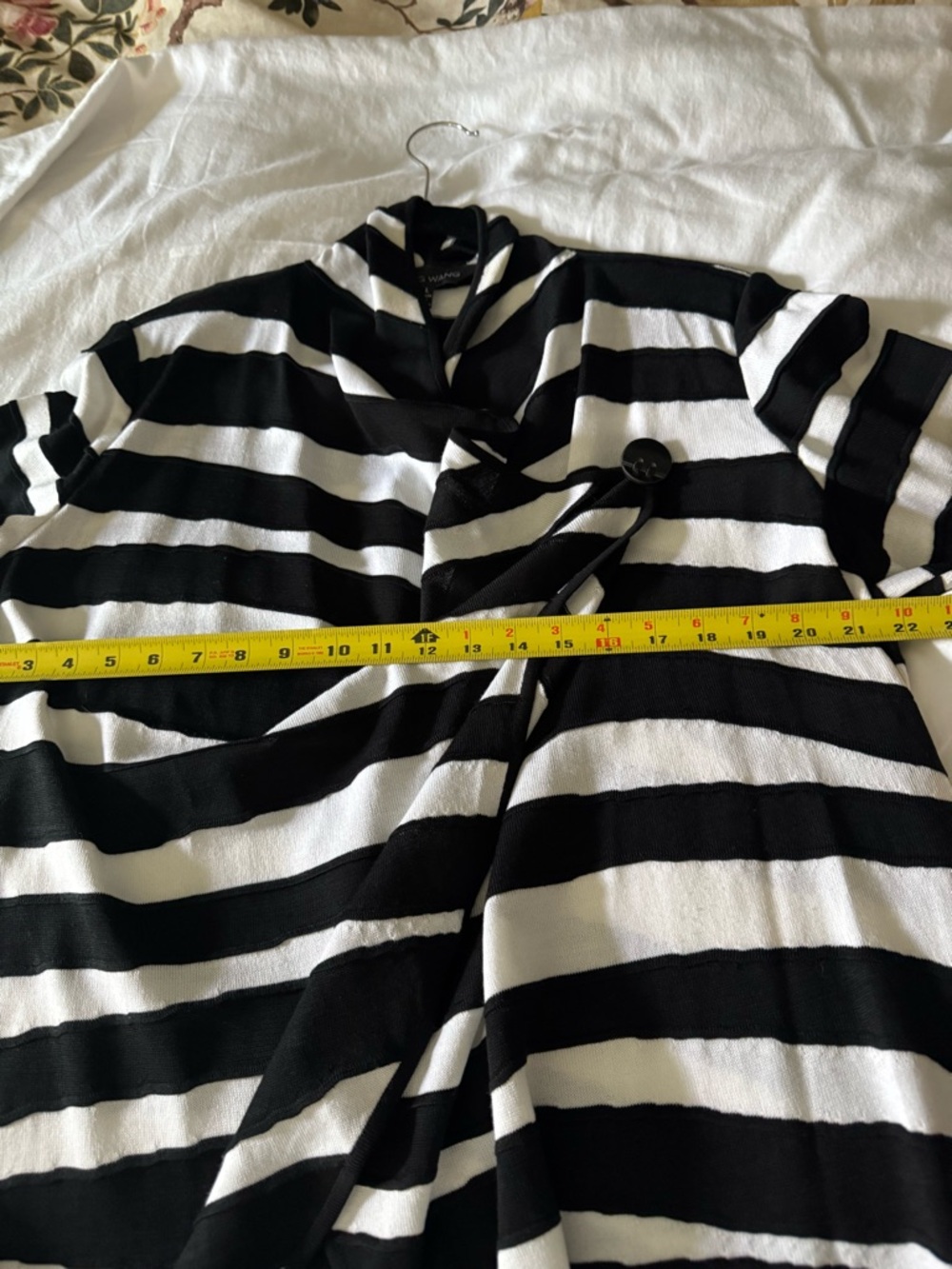 Ming Wang Black and White Striped Button Cardigan L